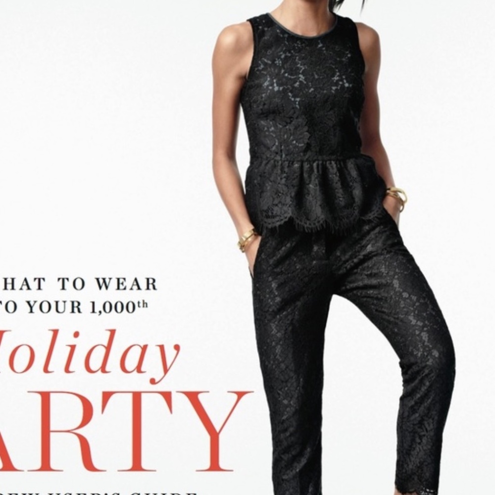 J. Crew Lace Easy Pants and Peplum Top Set (black)